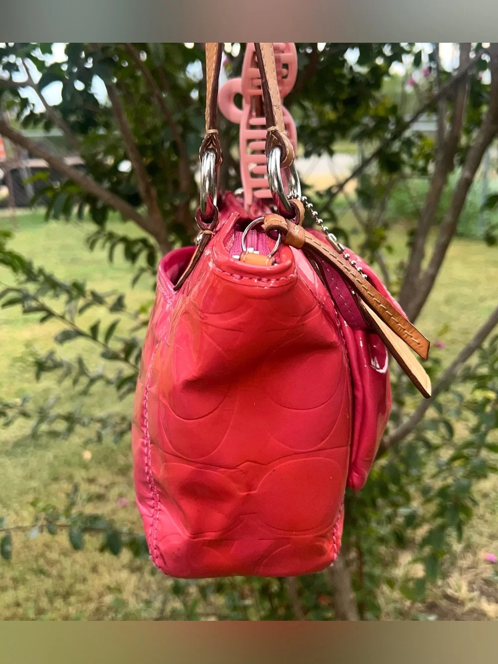 Y2K Rare Coach Embossed Pink Patent Leather Shoulder Bag F14729